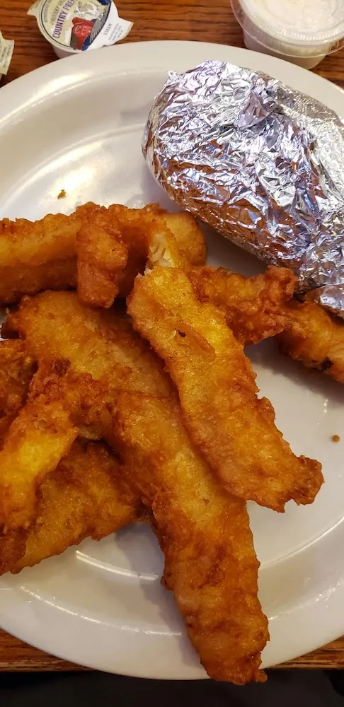 All You Can Eat Fish Dinner with Baked Potato